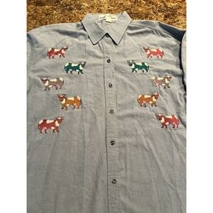 Casey Coleman Embroidered Chambray Long Sleeve Shirt - Cows In Sunglasses Size ?